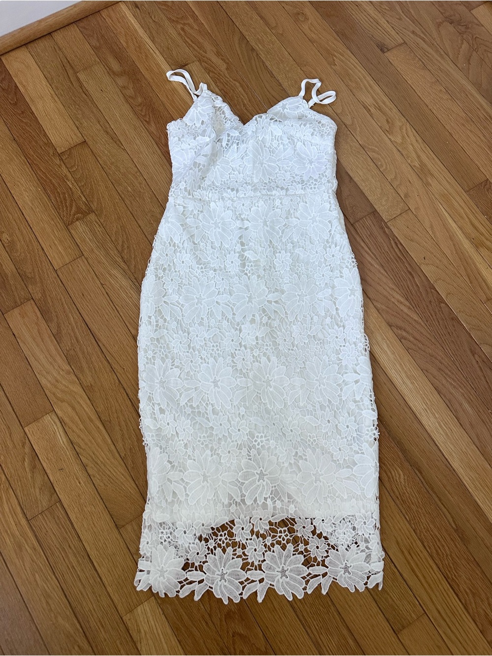 White Lace Spaghetti-Strap Midi Dress Size Extra Small